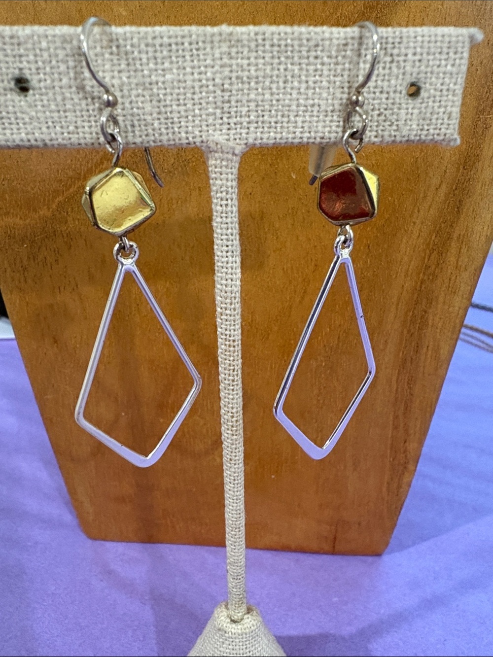 Kenneth Cole Silver Geometric Drop Earrings with Gold Hex Accent
